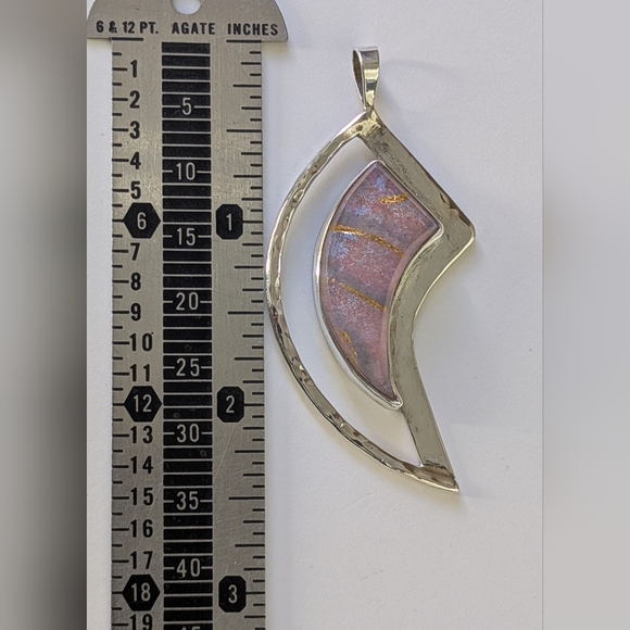 2.50" Signed Indigo Flameworks Sterling Silver Handmade Dichroic Glass Pendant - Picture 6 of 6